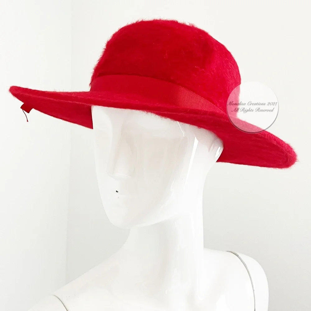 Vintage Merrie Mac Hat Red Felted Fur Wide Brim Merri Soie Rich's Atlanta